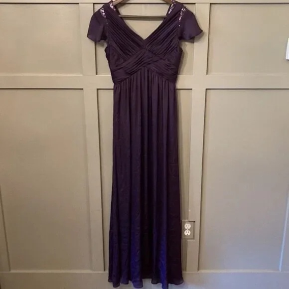 Adrianna Papell Purple Flutter Sleeve Beaded Formal Gown Maxi Dress Size 2P - Picture 4 of 14